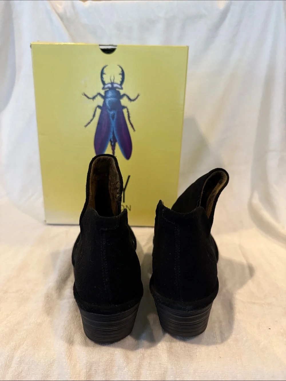 Fly London Black Suede Wedge Ankle Booties